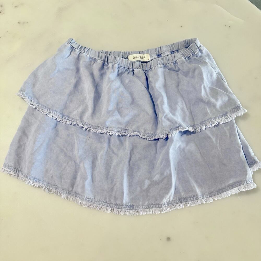Bella Dahl Purple Tiered Chambray Mini Skirt Size XS Cake A Line Baby Doll